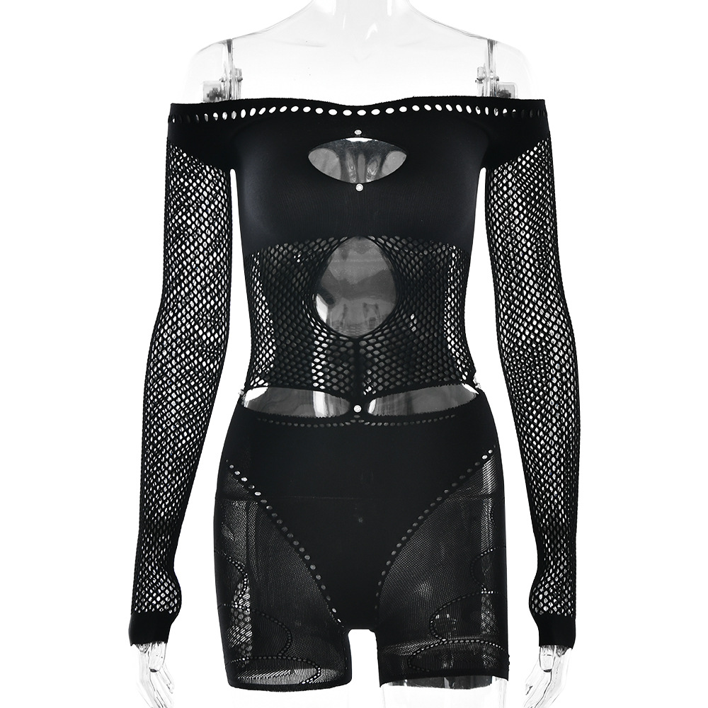 Designsoo Slim Hollow Out Off-the-Shoulder Long Sleeve Jumpsuit