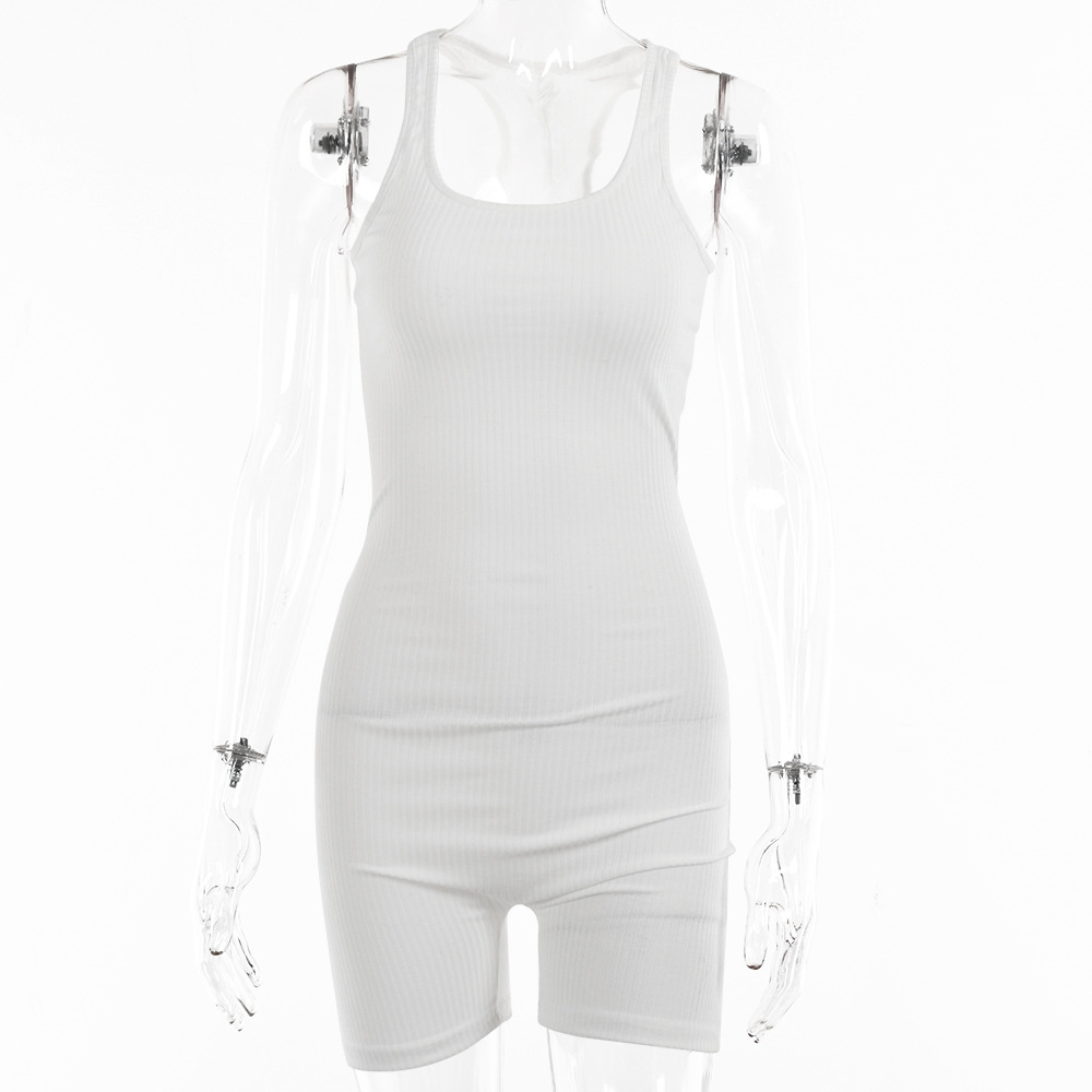 Designsoo Solid Color Fitted Low-Cut Sports Romper Shorts Jumpsuit