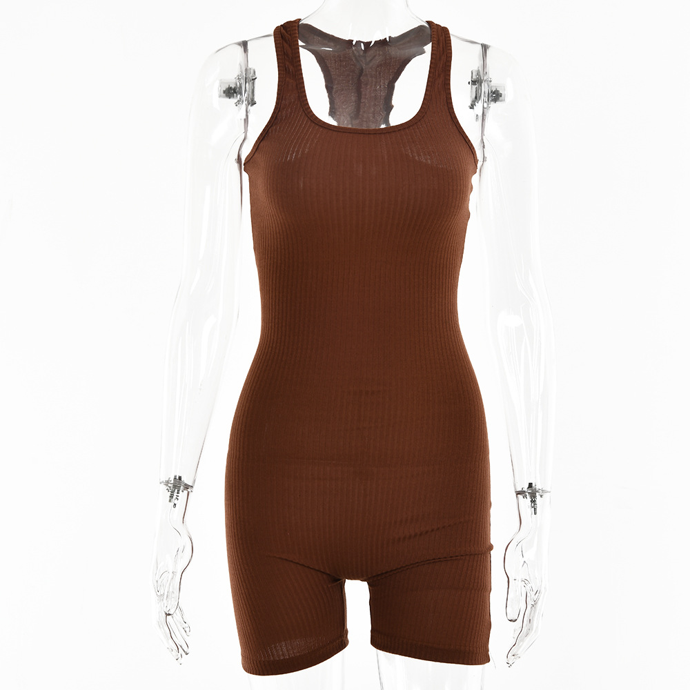 Designsoo Solid Color Fitted Low-Cut Sports Romper Shorts Jumpsuit