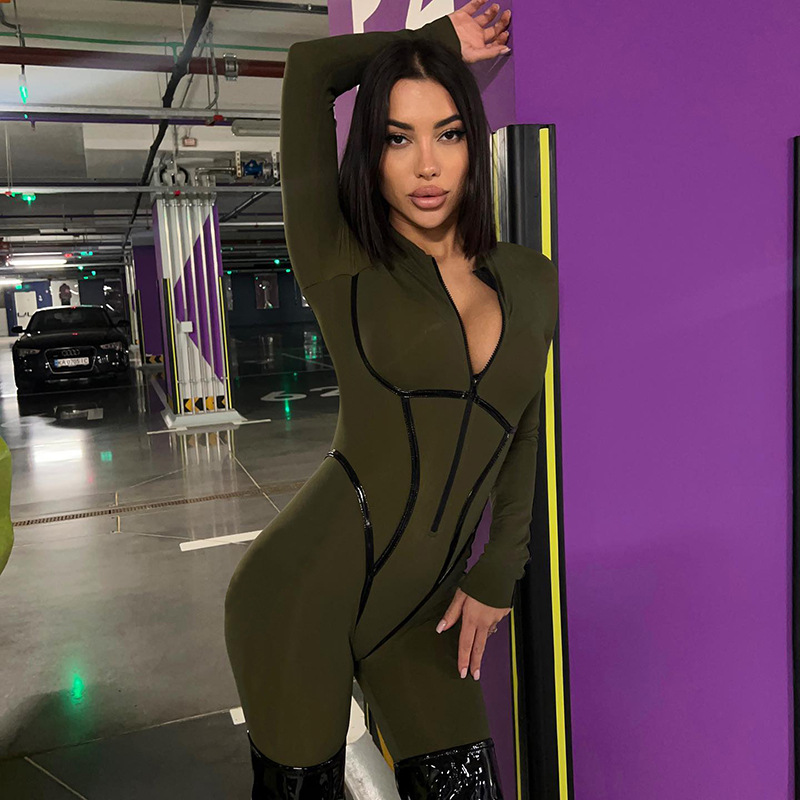 Designsoo Strappy Segmented Fitted Long Sleeve Jumpsuit