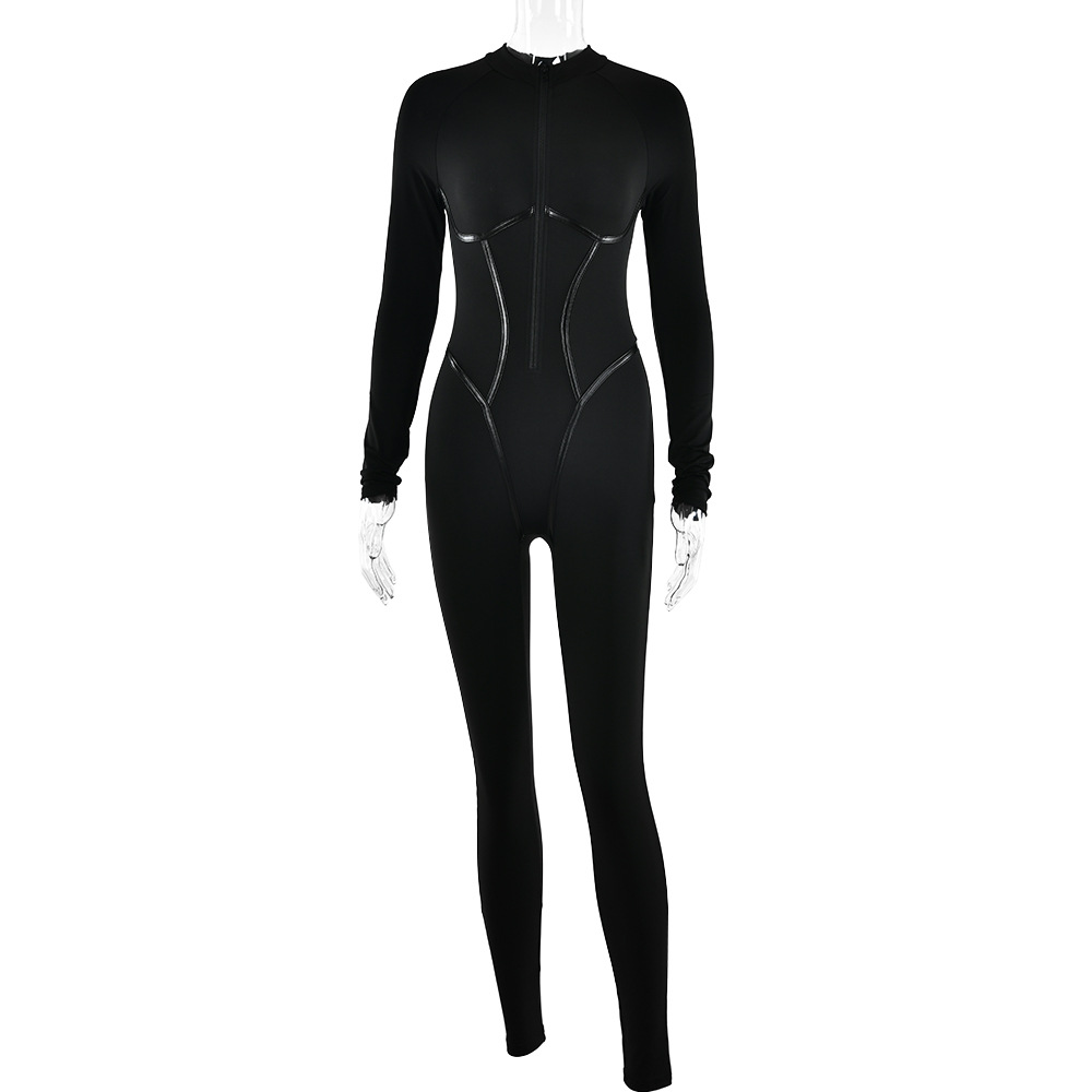 Designsoo Strappy Segmented Fitted Long Sleeve Jumpsuit
