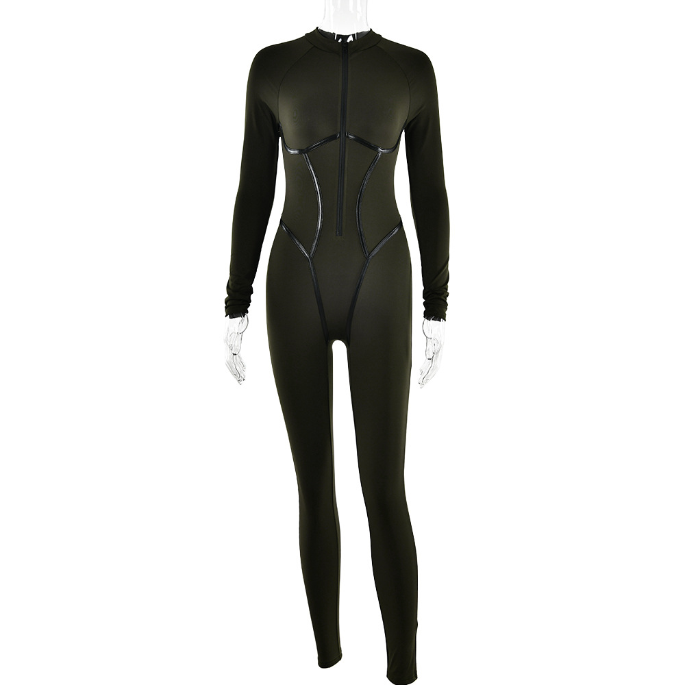 Designsoo Strappy Segmented Fitted Long Sleeve Jumpsuit