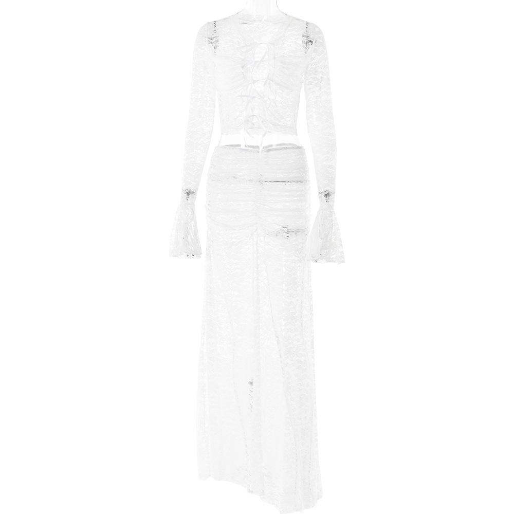 Designsoo Trendy Babe Sexy Versatile Tie-Waist High-Waisted Long Skirt Set