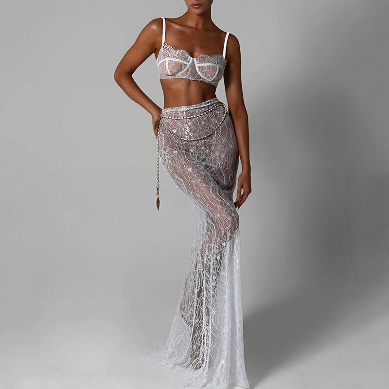 Designsoo Trendy Babe Strapless Backless Two-Piece Set Fashionable Sexy Evening Gown with Train and Mermaid Skirt
