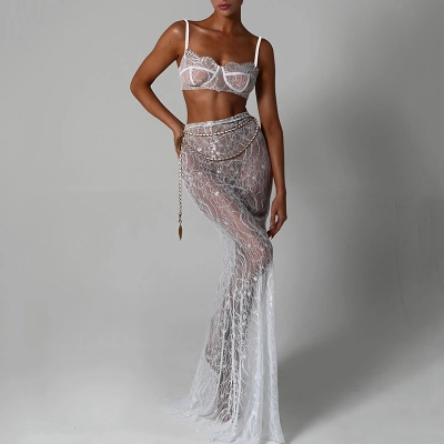 Designsoo Trendy Babe Strapless Backless Two-Piece Set Fashionable Sexy Evening Gown with Train and Mermaid Skirt 01