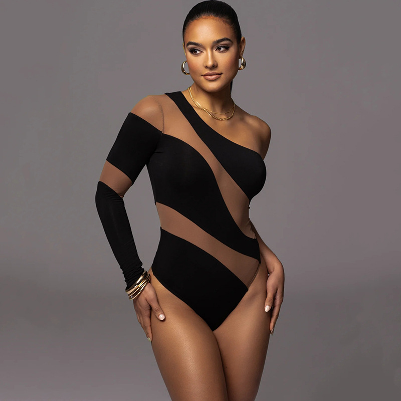 Designsoo Trendy Best-Selling Sexy Babe Patchwork Sheer Fitted Jumpsuit