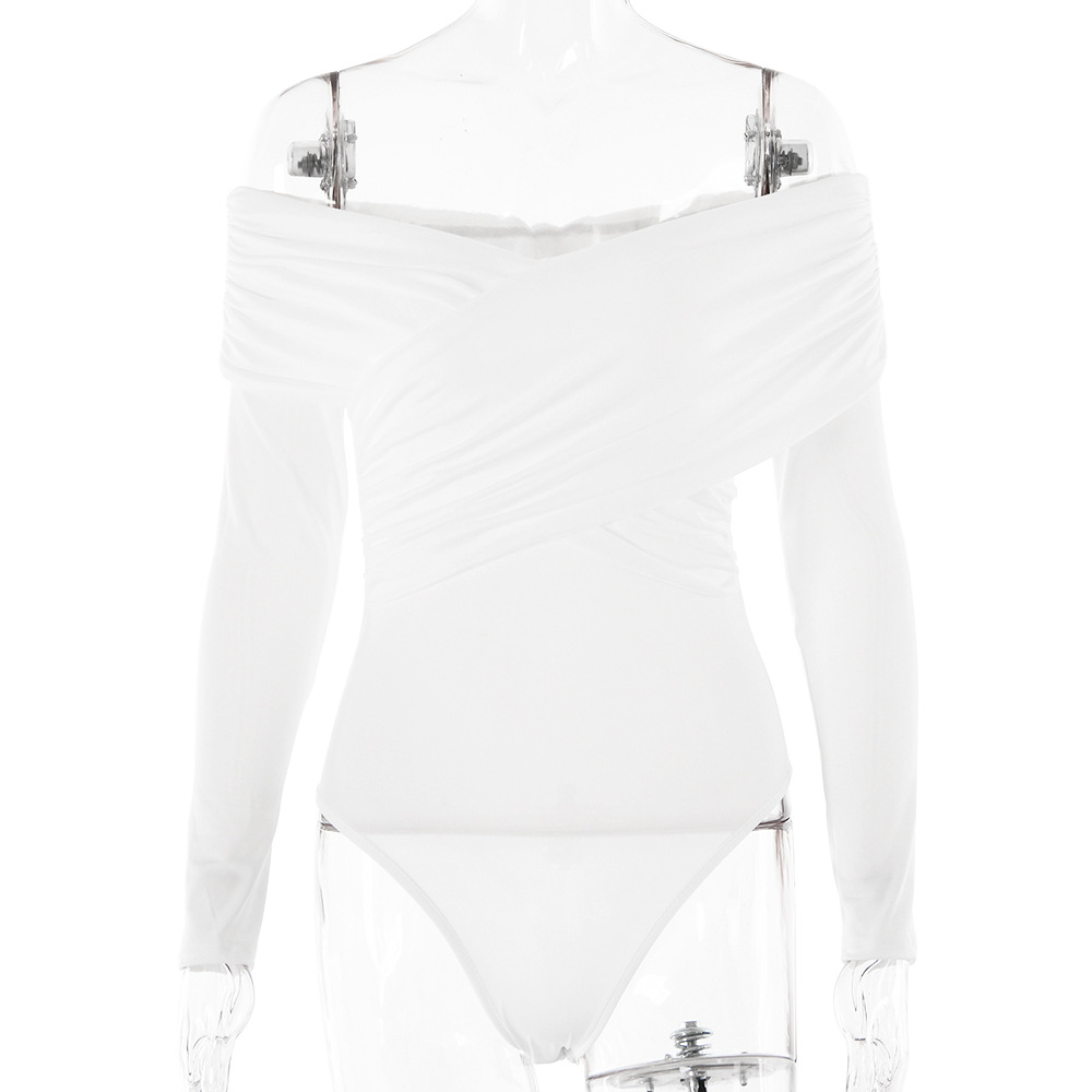 Designsoo Trendy V-Neck Off-the-Shoulder Patchwork Long Sleeve Solid Color Fitted Versatile Jumpsuit