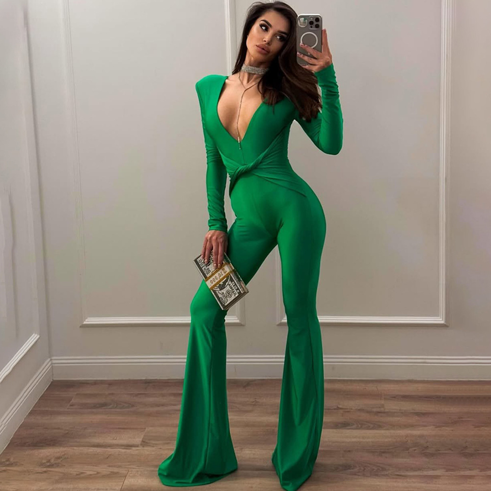 Designsoo V-Neck Chic Flared Jumpsuit