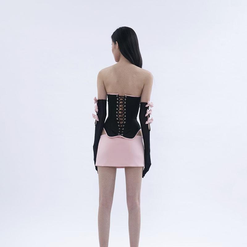 Designsoo Backless Bow Design Strap Long Sleeve Set