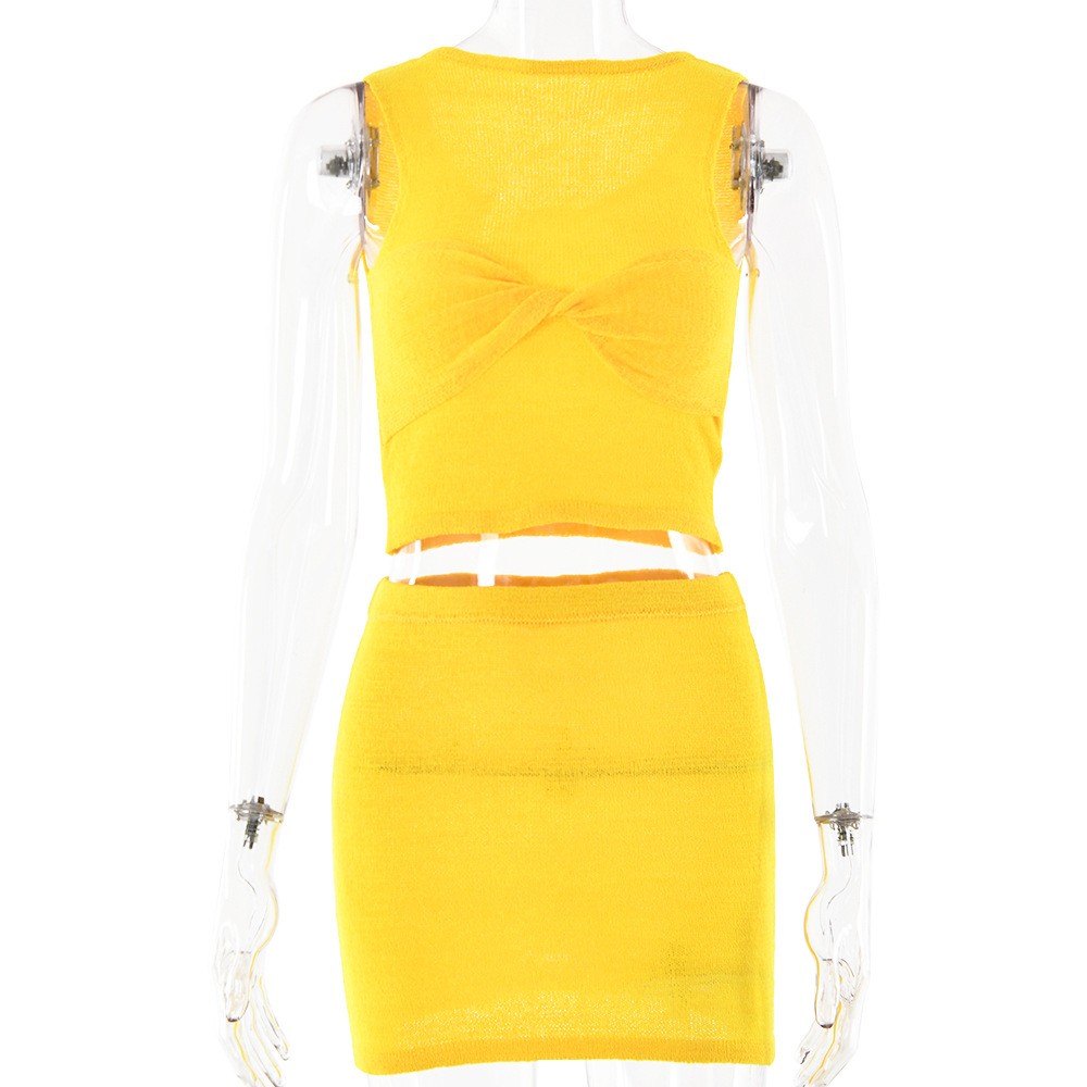 Designsoo Knit Twist Sleeveless Top with Mini Skirt Set