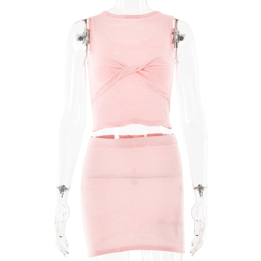 Designsoo Knit Twist Sleeveless Top with Mini Skirt Set