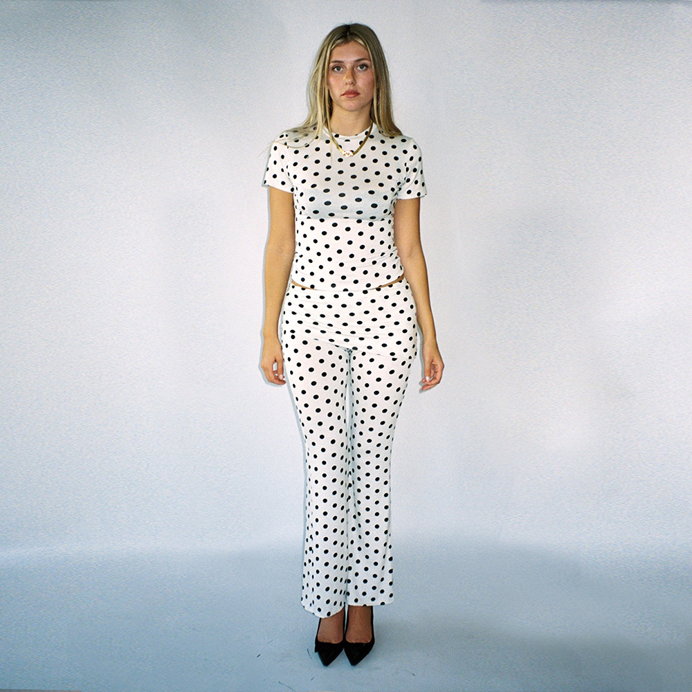 Designsoo Sexy Round Neck Short Sleeve Flared Pants Casual Set