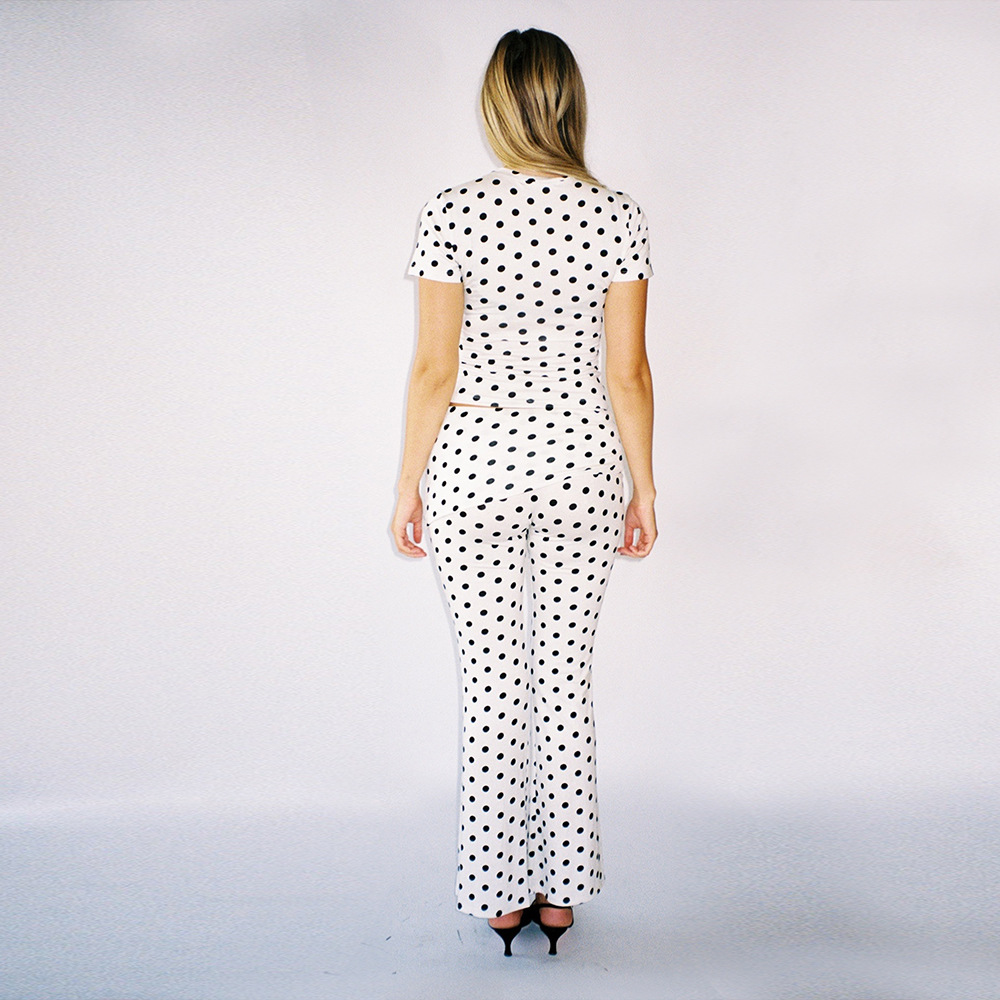 Designsoo Sexy Round Neck Short Sleeve Flared Pants Casual Set