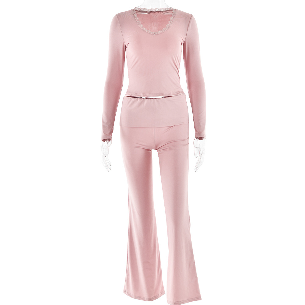 Designsoo Sexy Slim Fit Solid Color V-Neck Crop Top Set