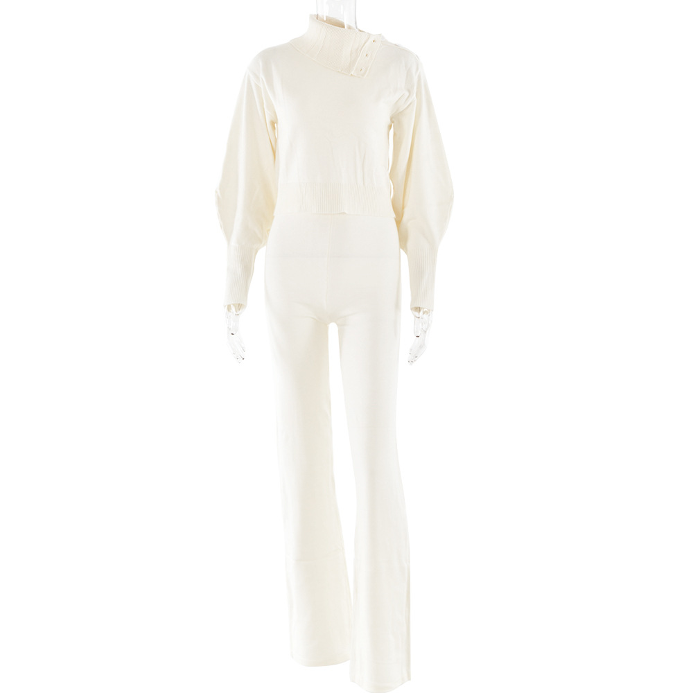 Designsoo Sexy Trendy Hooded Long Sleeve Straight Leg Pants Knit Set