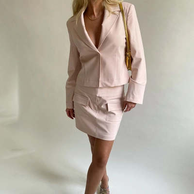 Designsoo Sexy V-Neck Blazer with Mini Skirt Set 02