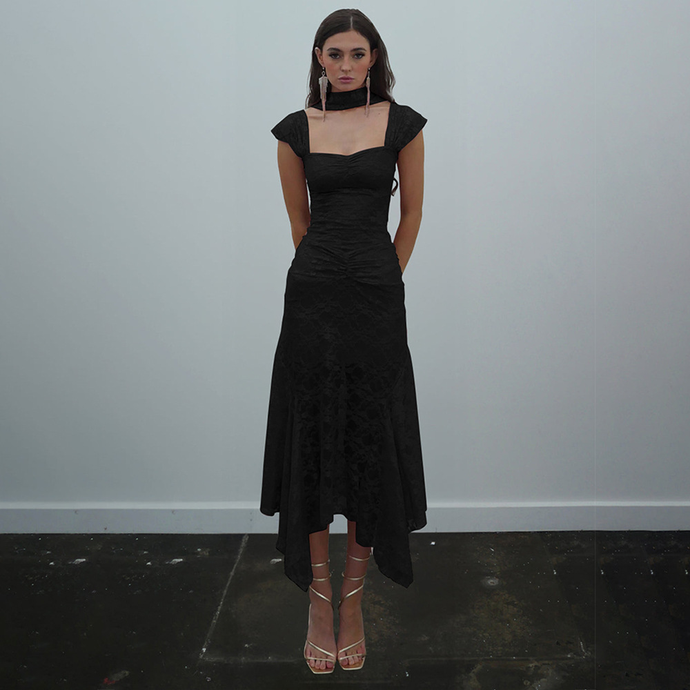 Designsoo Lace Strap Backless Patchwork Maxi Dress Set