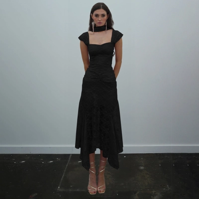 Designsoo Lace Strap Backless Patchwork Maxi Dress Set 02