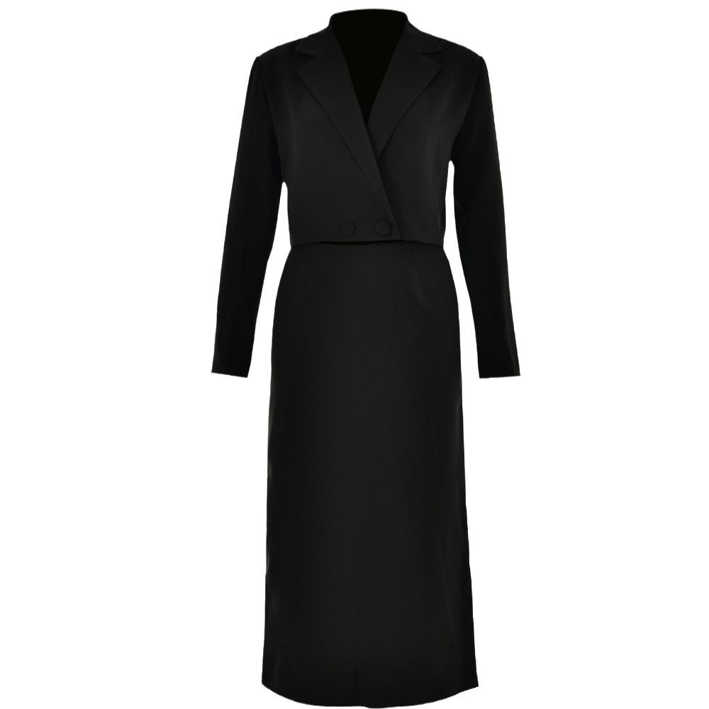 Designsoo Sexy Chic V-Neck Cropped Blazer with High-Slit Skirt Set