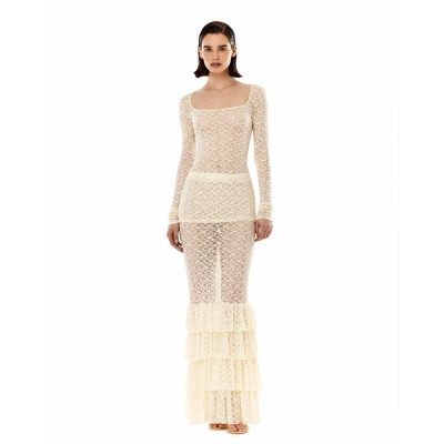 Designsoo Sexy Fashion Long Sleeve Sheer Layered Long Dress Bodycon Set 02