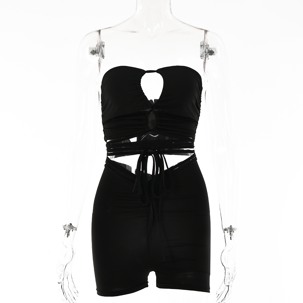 Designsoo Sexy Influencer Babe Backless Tied Tee High-Waisted Shorts Set