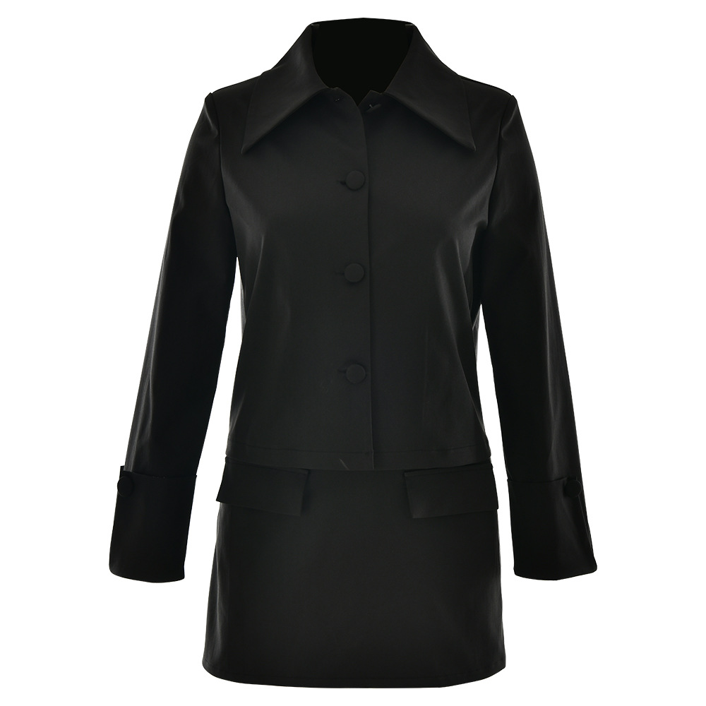 Designsoo Sexy Mini Skirt Set with Fashionable Notch Collar Long Sleeve Cardigan