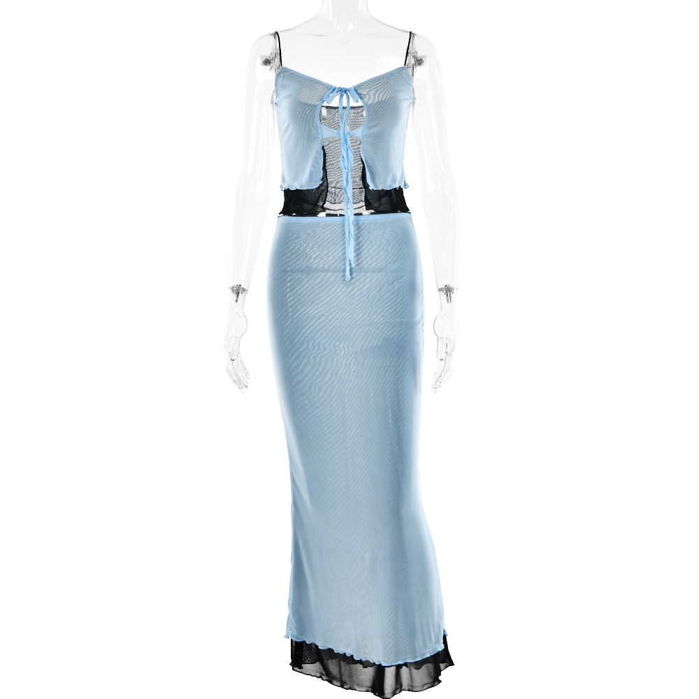 Designsoo Strapless and Spaghetti Strap Two-Piece Set European-American Style Sexy Backless Maxi Dress