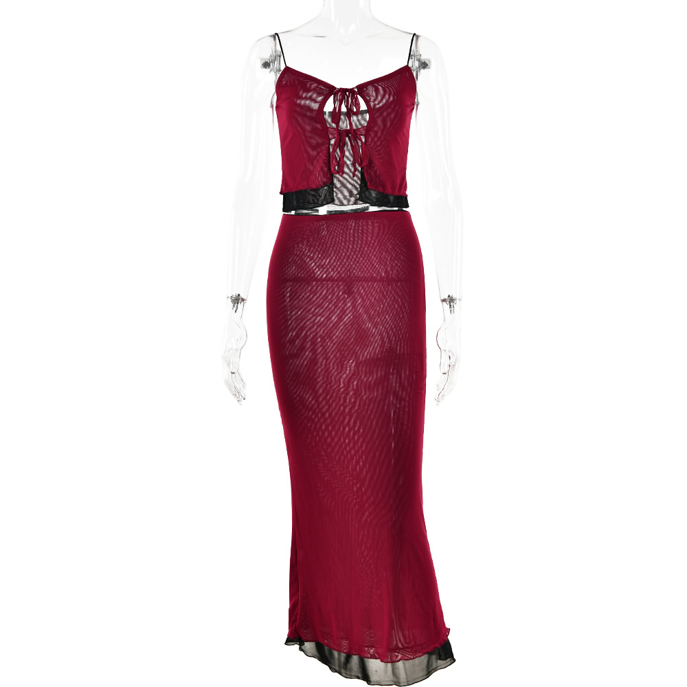 Designsoo Strapless and Spaghetti Strap Two-Piece Set European-American Style Sexy Backless Maxi Dress