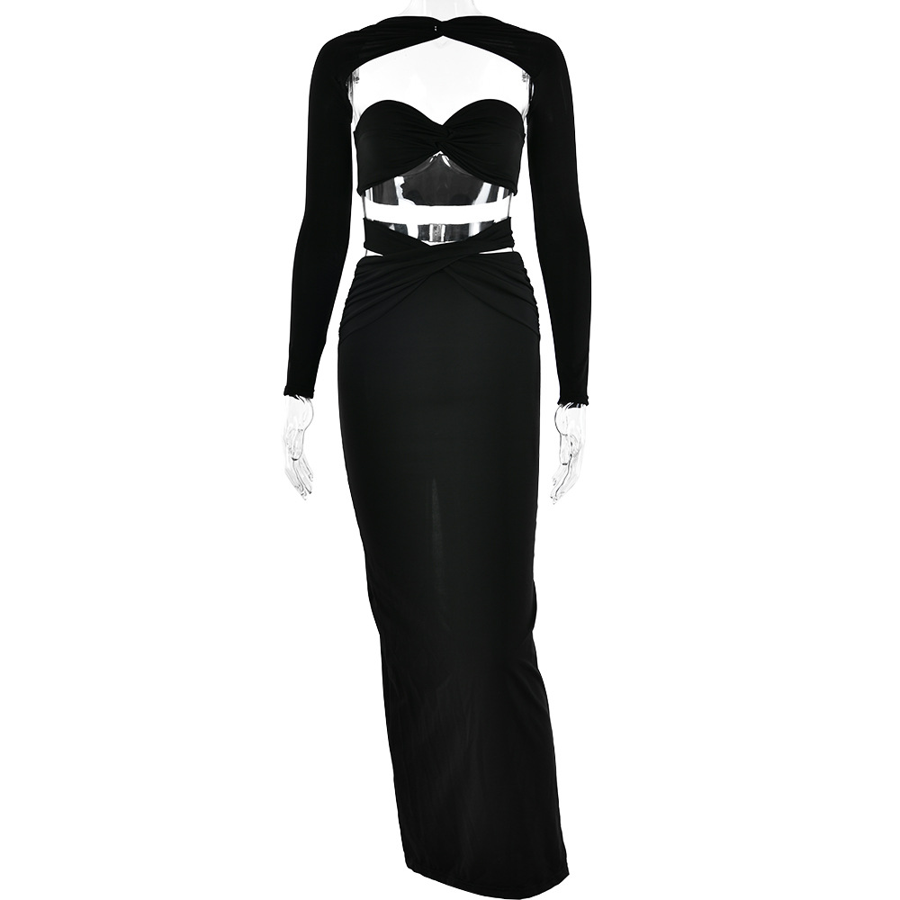 Designsoo Strapless Two-Piece Set Sexy Tight Backless Maxi Dress Set