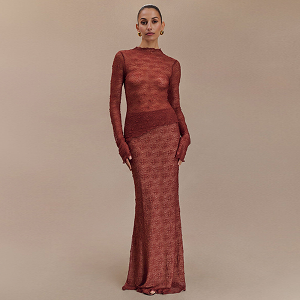 Designsoo Stylish Long Sleeve Sheer T-Shirt Bodycon Skirt Set