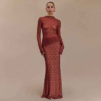 Designsoo Stylish Long Sleeve Sheer T-Shirt Bodycon Skirt Set 02