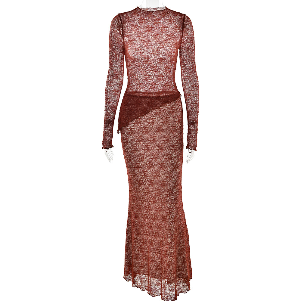 Designsoo Stylish Long Sleeve Sheer T-Shirt Bodycon Skirt Set