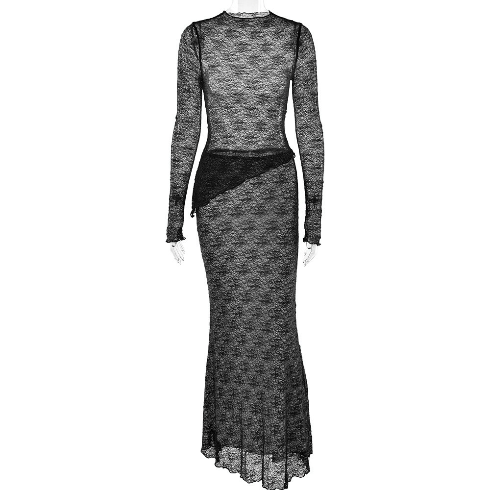 Designsoo Stylish Long Sleeve Sheer T-Shirt Bodycon Skirt Set