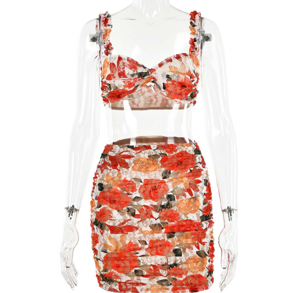 Designsoo Stylish Sexy Printed Halter Backless Mini Dress Set