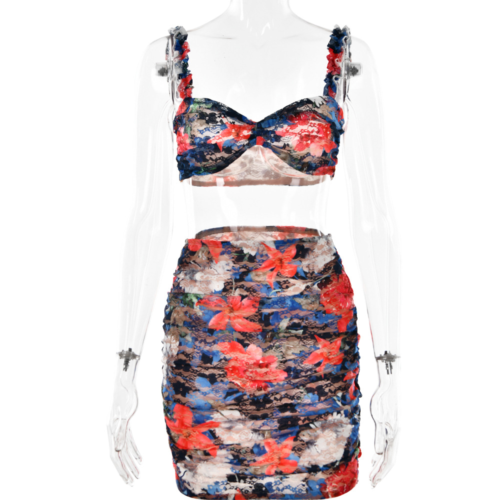 Designsoo Stylish Sexy Printed Halter Backless Mini Dress Set