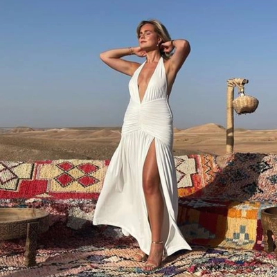 Designsoo  Stylish Halter V-Neck Backless High-Slit Maxi Dress 01