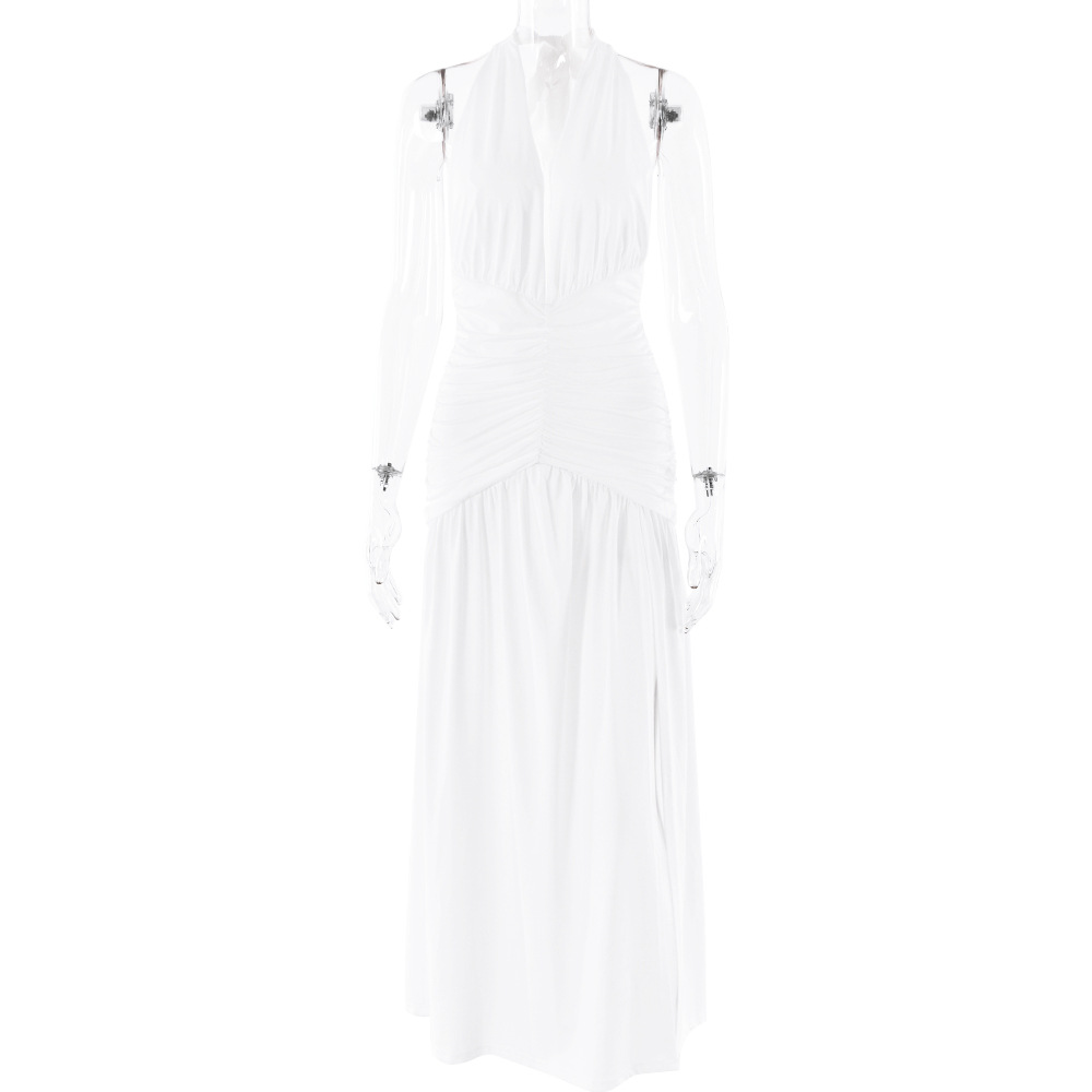 Designsoo  Stylish Halter V-Neck Backless High-Slit Maxi Dress