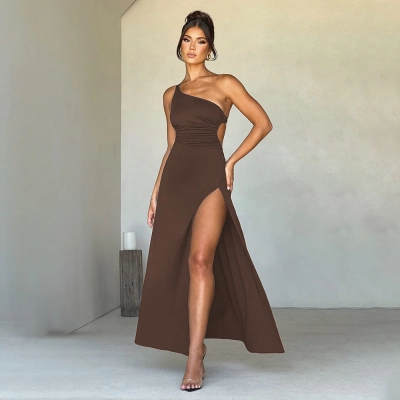 Designsoo Chic Off-the-Shoulder High-Slit Maxi Dress - Sexy and Stylish Sleeveless Long Dress for Spring and Summer 01