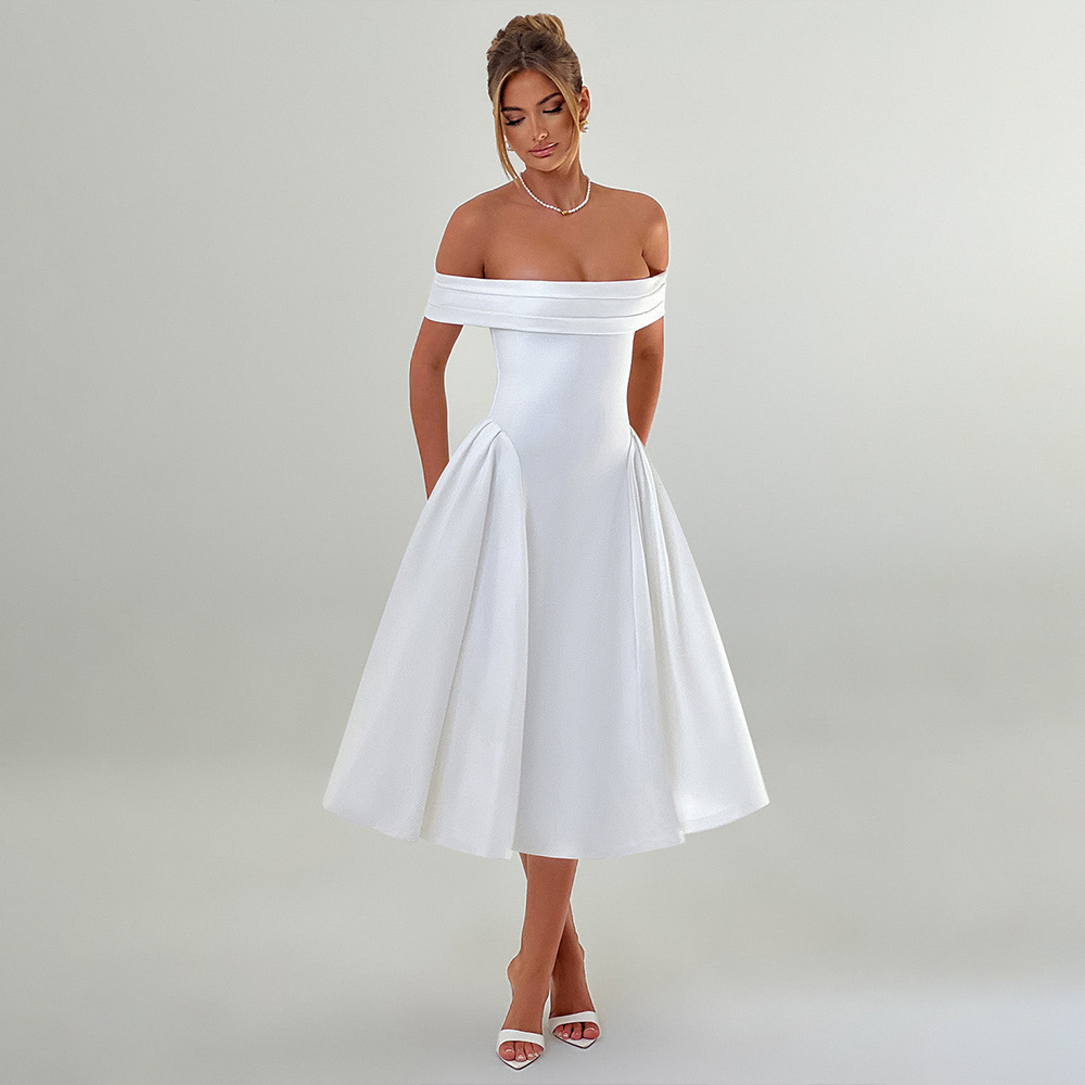 Off-the-Shoulder Elegant Solid Color Strapless Dress