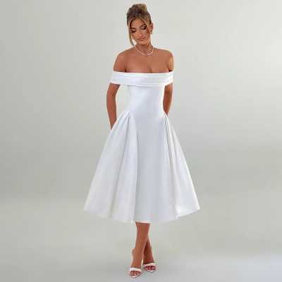 Off-the-Shoulder Elegant Solid Color Strapless Dress 02