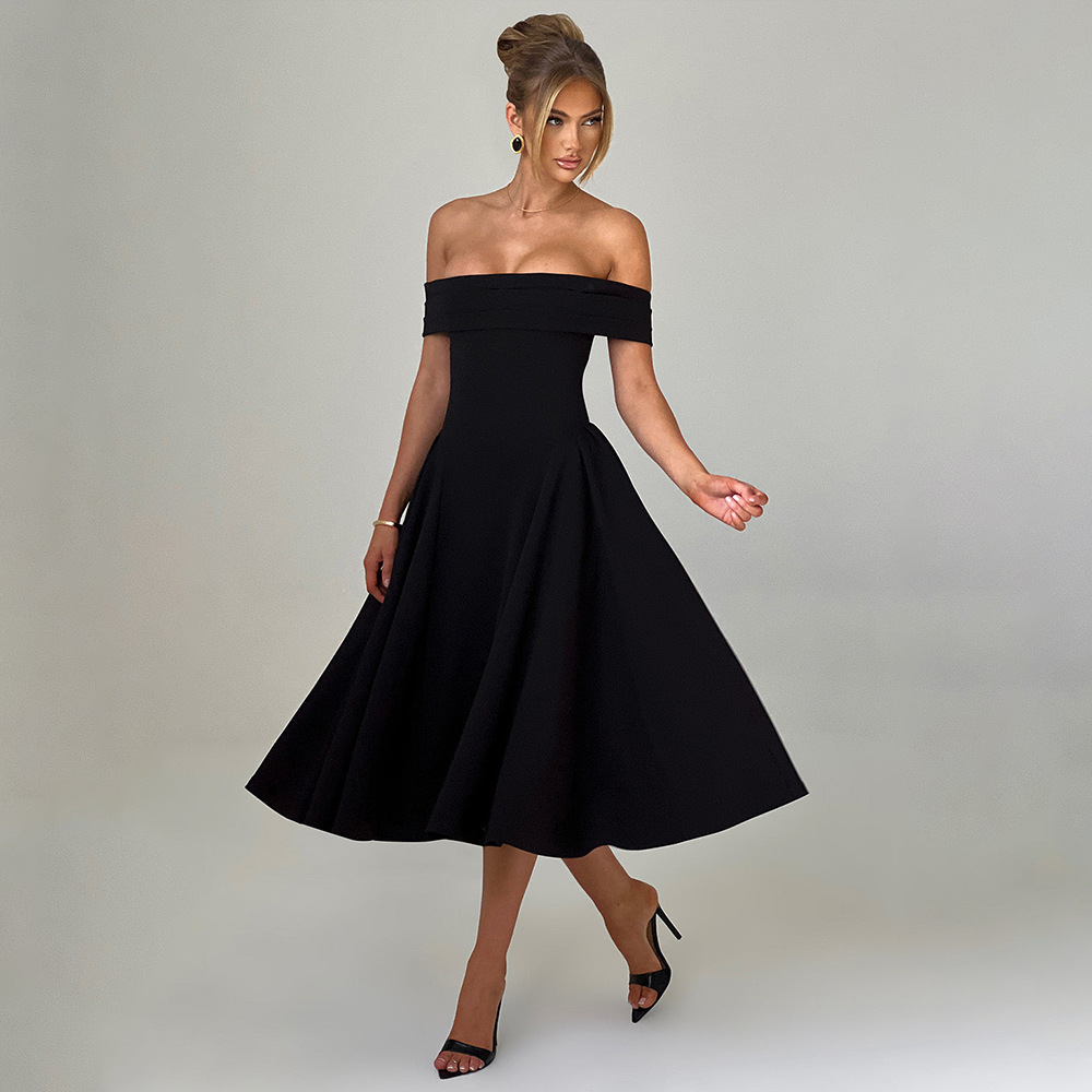 Off-the-Shoulder Elegant Solid Color Strapless Dress