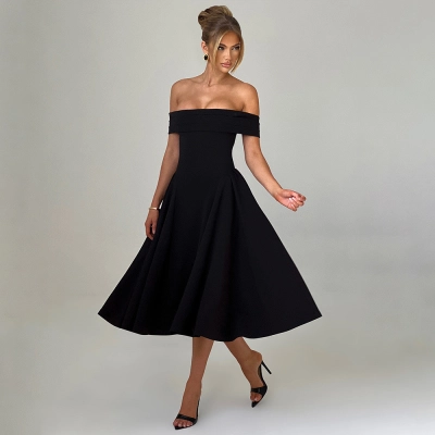 Off-the-Shoulder Elegant Solid Color Strapless Dress 01