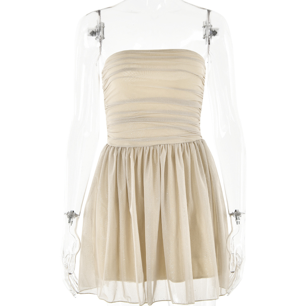 Designsoo Sexy Trendy Mesh Insert Off-the-Shoulder Crop Back Mini Dress for Women