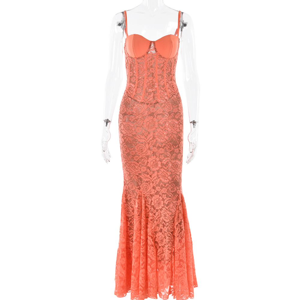 Designsoo Slim Fit Strap Dress - Sexy and Fashionable Lace Backless Long Dress