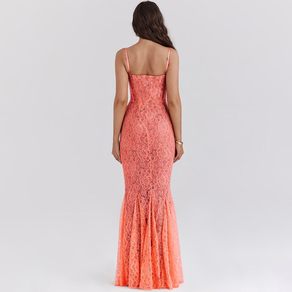 Designsoo Slim Fit Strap Dress - Sexy and Fashionable Lace Backless Long Dress