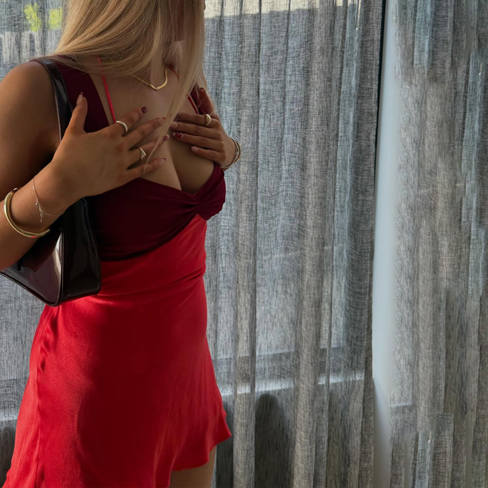 Designsoo Strap Backless Satin Sleeveless Slim Fit Dress