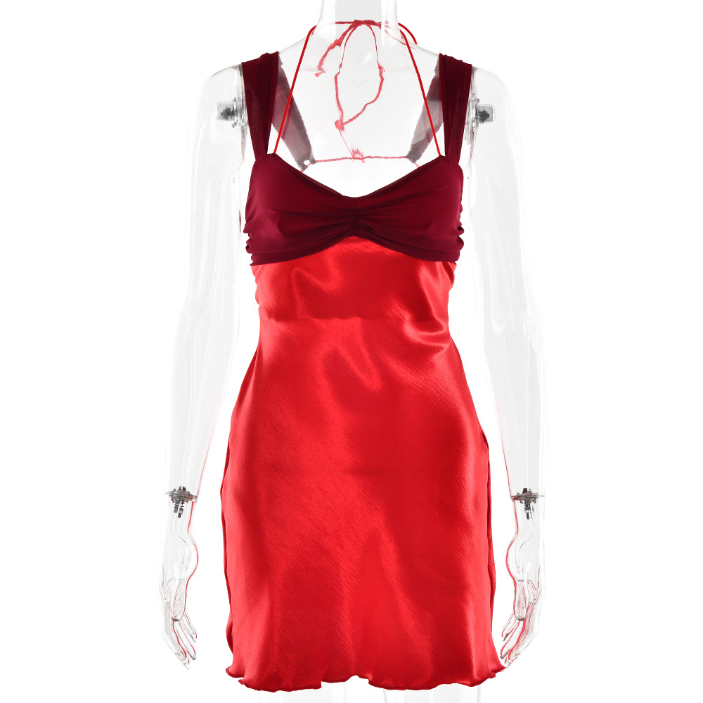 Designsoo Strap Backless Satin Sleeveless Slim Fit Dress