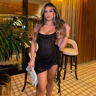 Designsoo Strapless Sheer Sleeveless Mini Dress - Sexy and Stylish 02