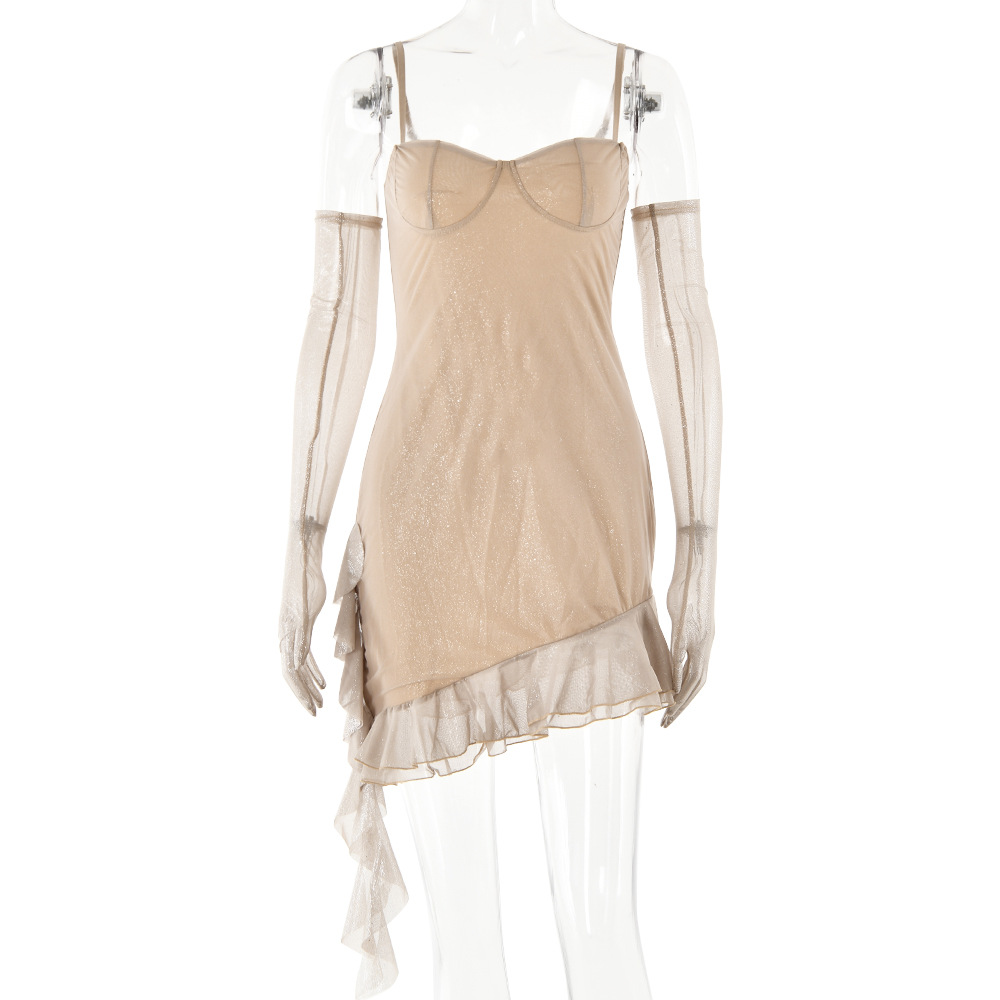 Designsoo Tulle Hot Stamped Silver Strapless Dress