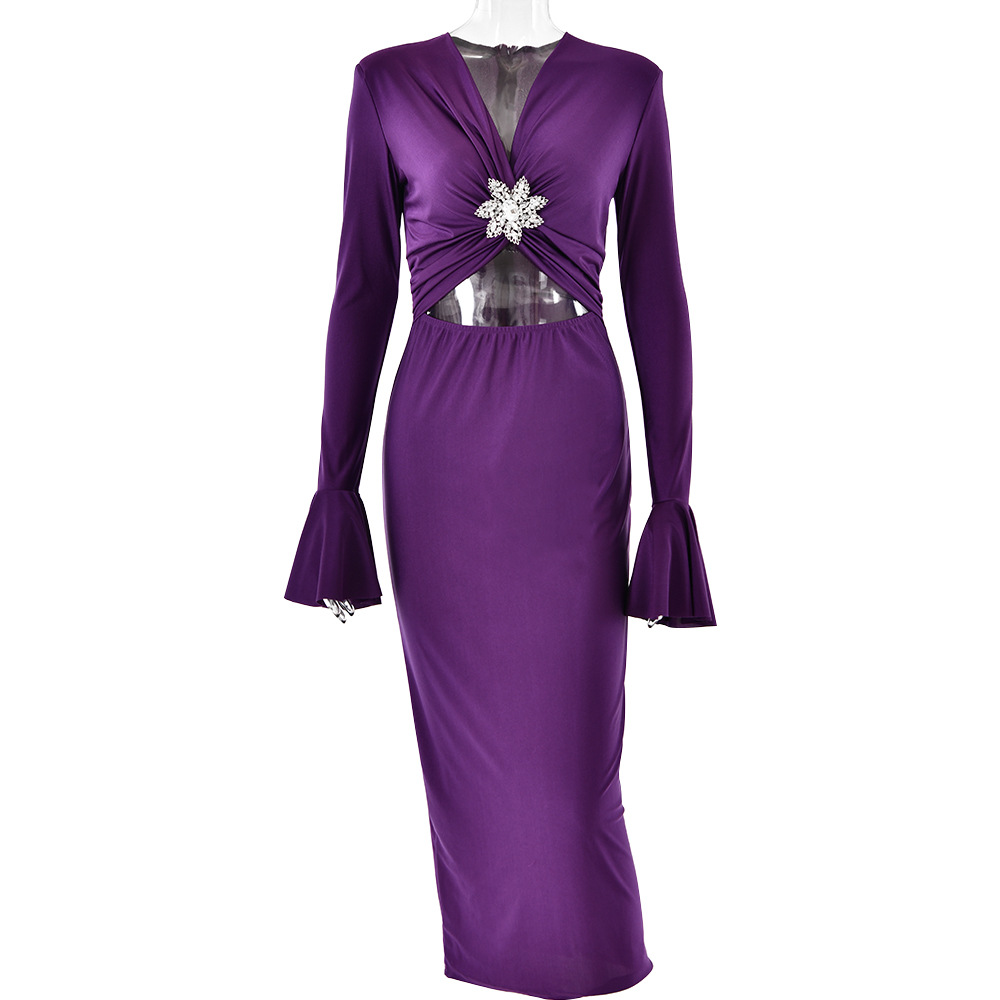 Designsoo V-Neck Bell Sleeve Bodycon Mermaid Dress - Stylish and Sexy